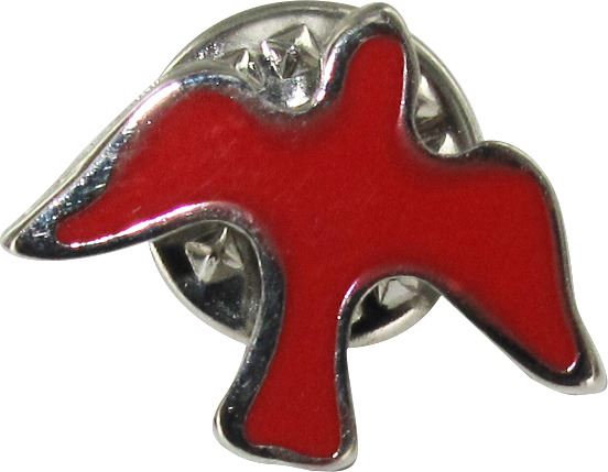 distintivo spirito santo in metallo nichelato con smalto rosso - 1,5 cm