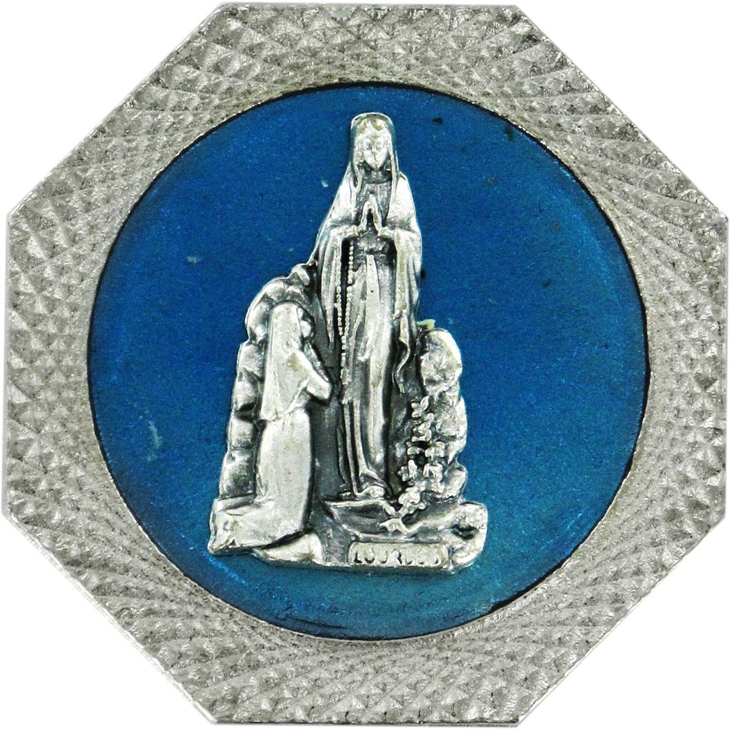 calamita madonna di lourdes con forma ottagonale in metallo nichelato - 4 cm