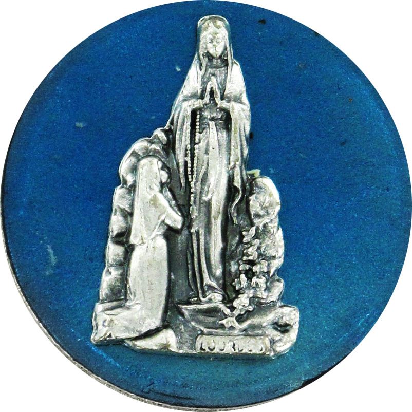 calamita madonna di lourdes con forma ottagonale in metallo nichelato - 4 cm