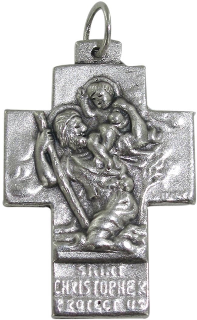 croce san cristoforo + sacra famiglia in metallo ossidato - 2,5 cm