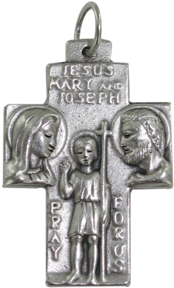 croce san cristoforo + sacra famiglia in metallo ossidato - 2,5 cm