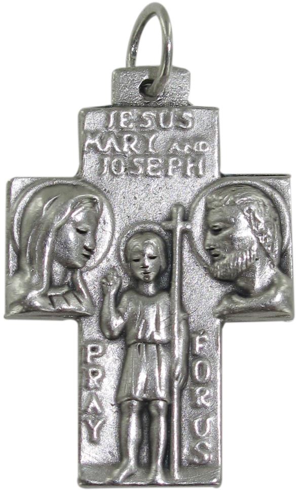 croce san cristoforo + sacra famiglia in metallo ossidato - 3,5 cm