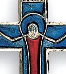 croce cristo risorto in metallo nichelato e smalto - 4,5 x 2,5 cm
