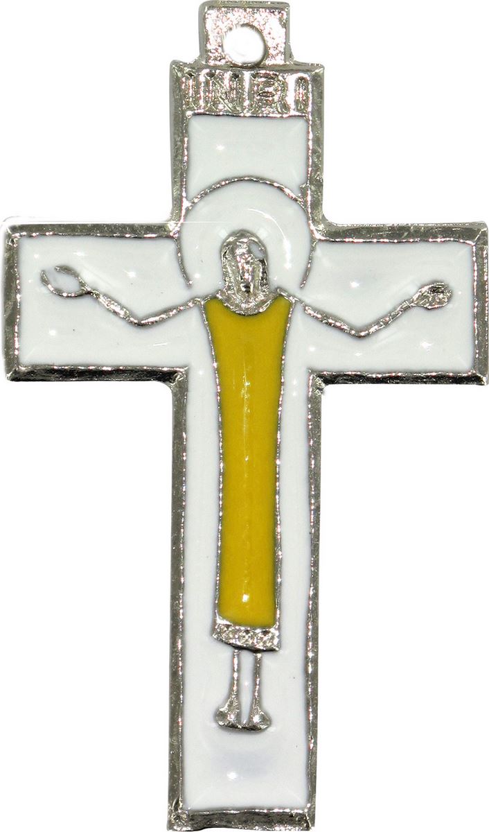 croce con cristo risorto in metallo nichelato e smalto - 4,5 cm
