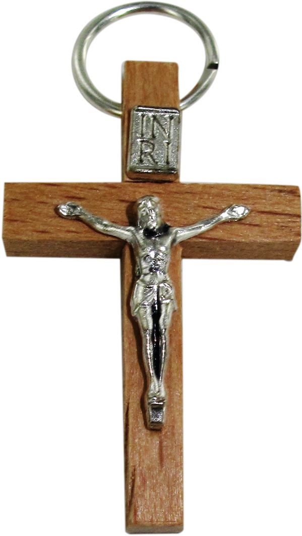 croce in legno color naturale con cristo - 3,5 cm