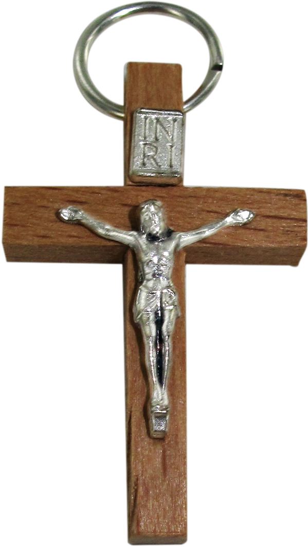 croce in legno color palissandro con cristo - 3,5 cm