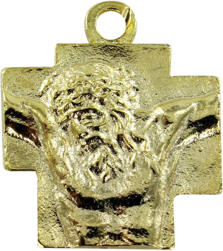 stock: croce volto cristo in metallo dorato - 2 cm