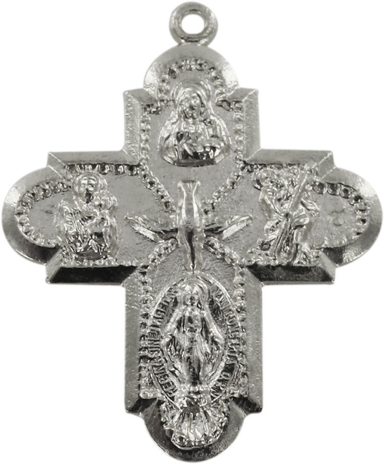 croce in metallo ossidato con quattro santi - 3 cm