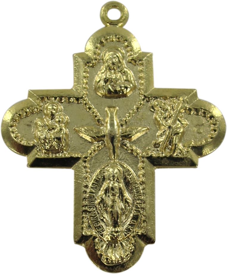 croce con quattro santi in metallo dorato - 3 cm