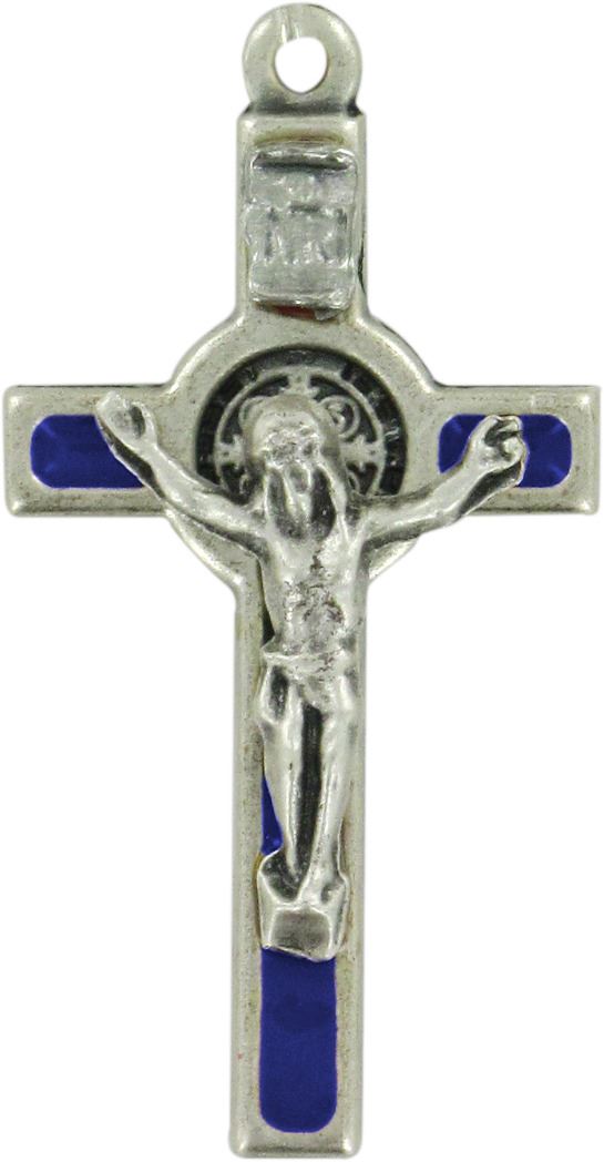 croce san benedetto in metallo nichelato con smalto blu - 3,5 cm