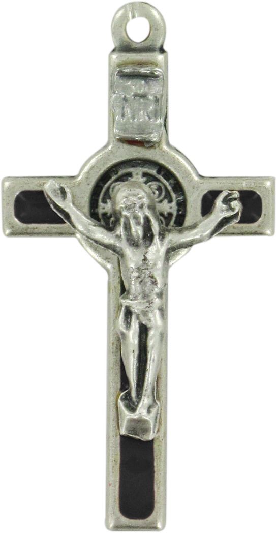 croce san benedetto in metallo nichelato con smalto nero - 3,5 cm