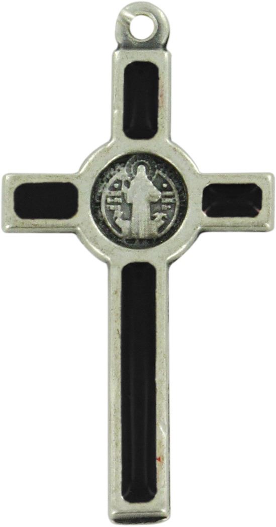 croce san benedetto in metallo nichelato con smalto nero - 3,5 cm