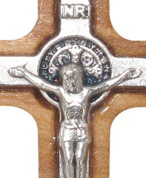 croce san benedetto in legno d'ulivo e metallo con cordone - 2,3 cm
