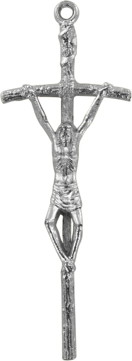 croce pastorale con cristo riportato in metallo argentato - 3,8 cm