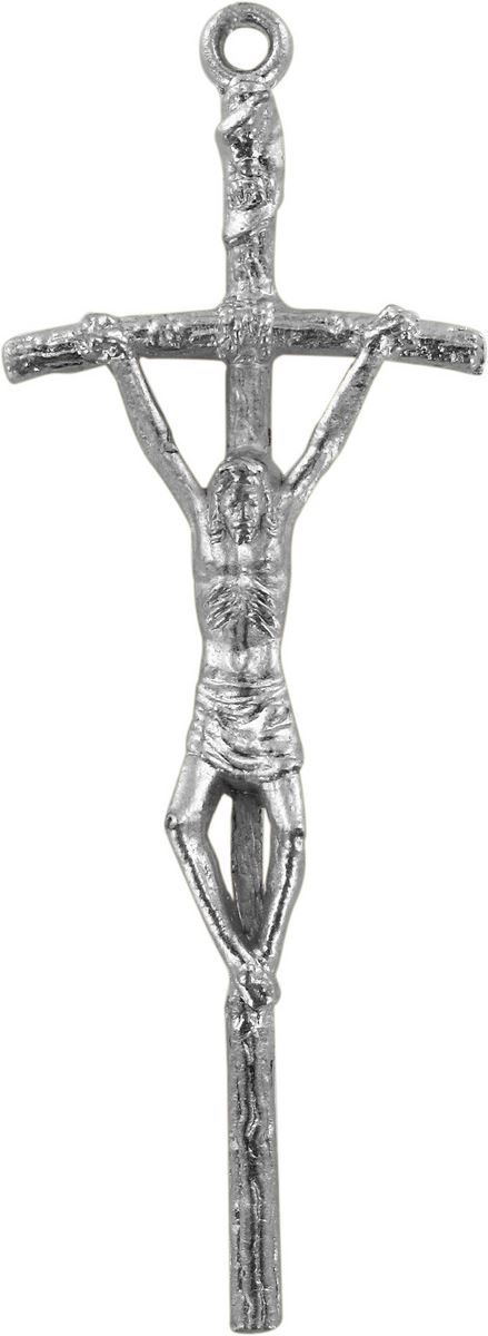 croce pastorale con cristo riportato in metallo argentato - 4,6 cm