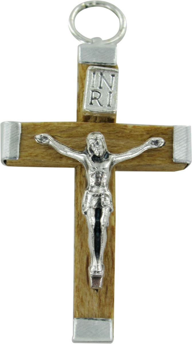 croce in legno naturale con retro in metallo - 3,2 cm