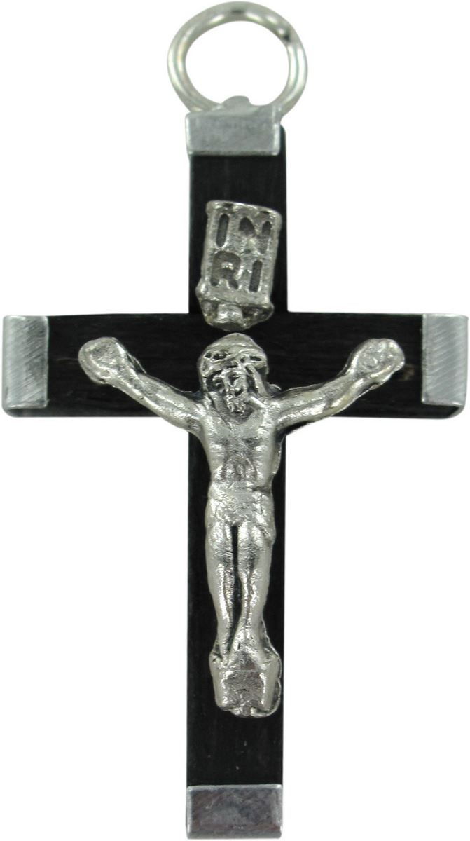 croce in legno nero con retro in metallo - 3,2 cm