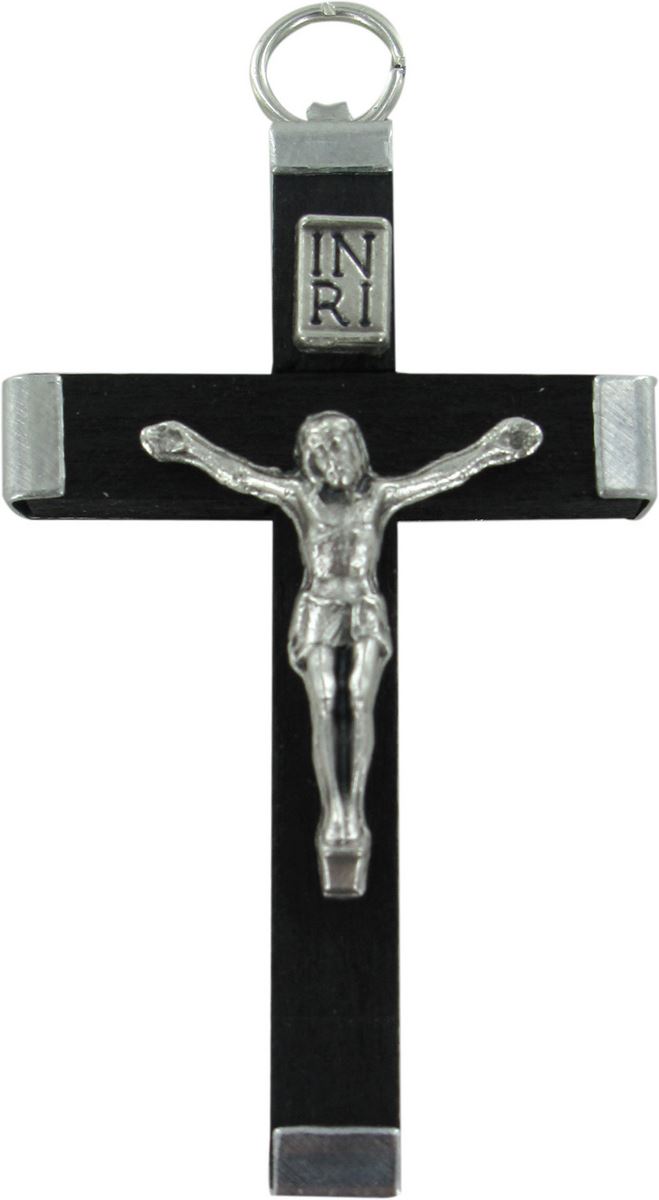 croce in legno nero con retro in metallo - 4,3 cm
