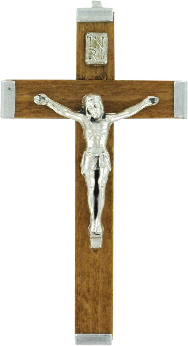 croce in legno naturale con retro in metallo - 5,5 cm