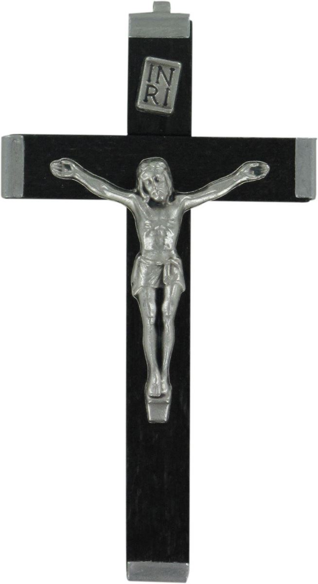croce in legno nero con retro in metallo - 5,5 cm