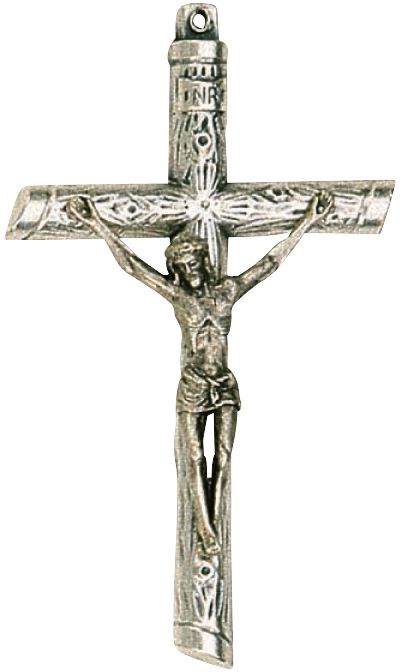 croce con cristo riportato in metallo ossidato - 5,5 cm