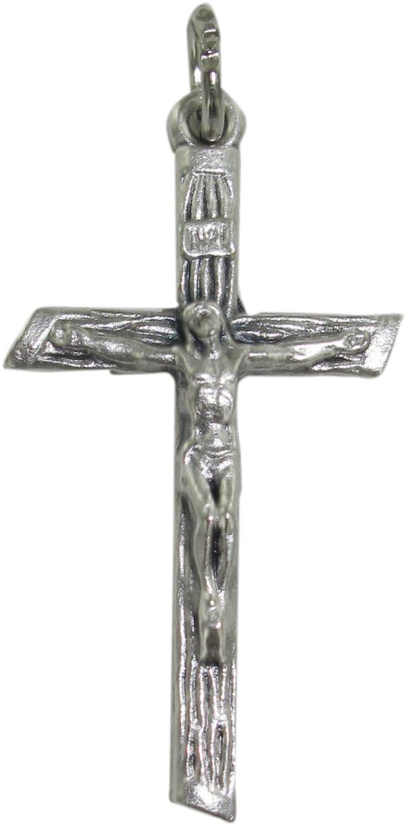 croce tronchetto con cristo stampato in metallo ossidato - 3,5 cm