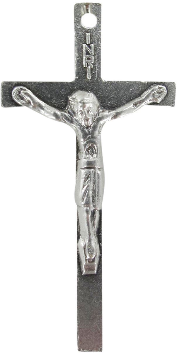 croce barretta con cristo stampato in metallo ossidato - 3 cm