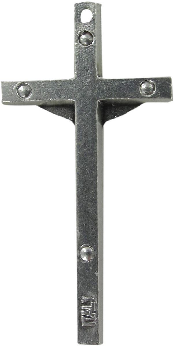 croce barretta con cristo stampato in metallo ossidato - 3 cm