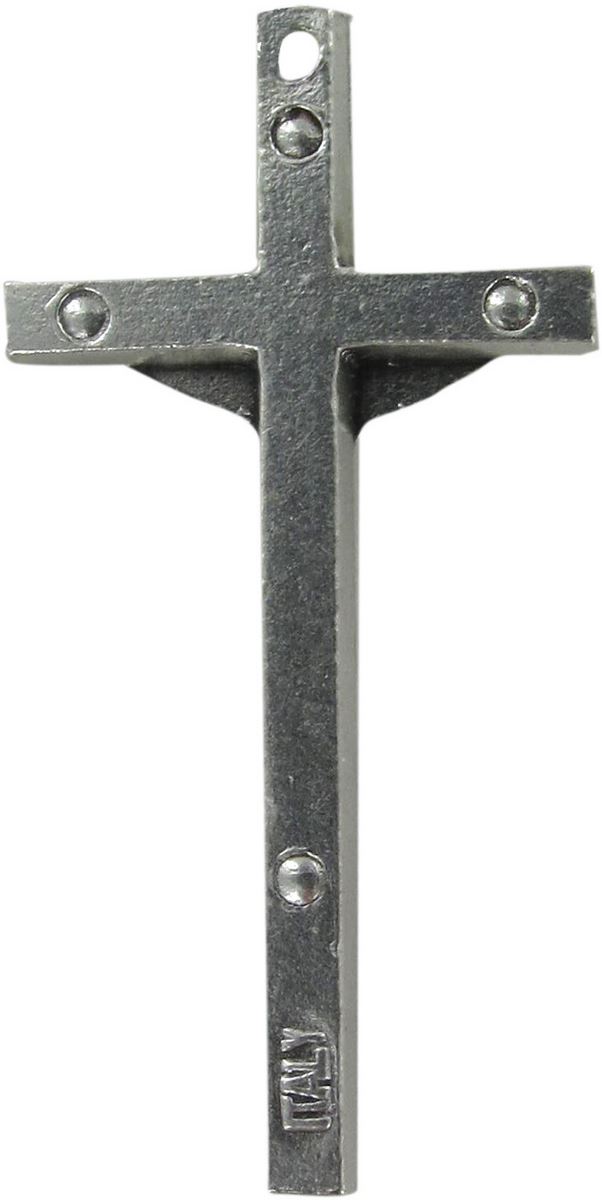 croce barretta con cristo stampato in metallo ossidato - 4,8 cm