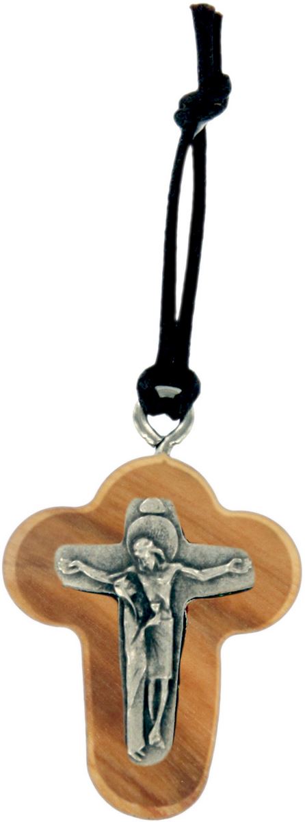 croce cristo e madonna addolorata in legno di ulivo con cordone - 3,5 cm