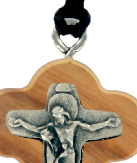 croce cristo e madonna addolorata in legno di ulivo con cordone - 3,5 cm