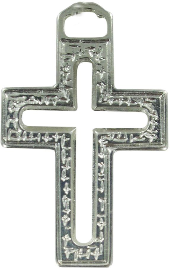 stock:croce traforata in metallo argentato con smalto rosso - 3,5 cm