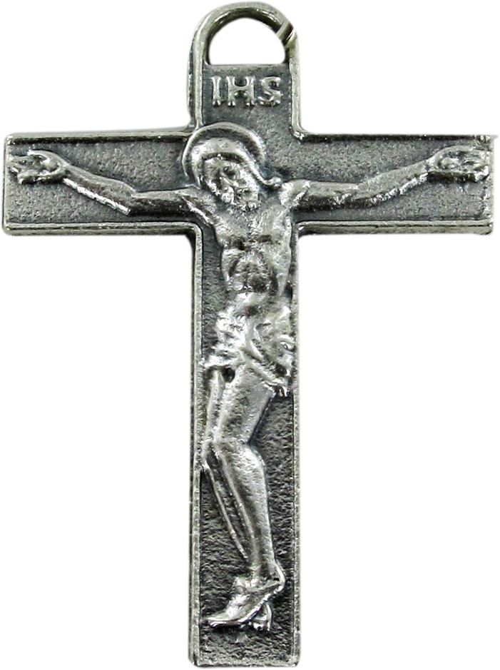 croce piatta con cristo stampato in metallo ossidato - 3,8 cm 