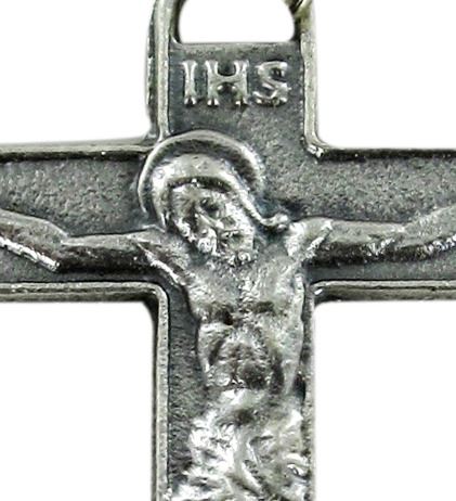 croce piatta con cristo stampato in metallo ossidato - 3,8 cm 