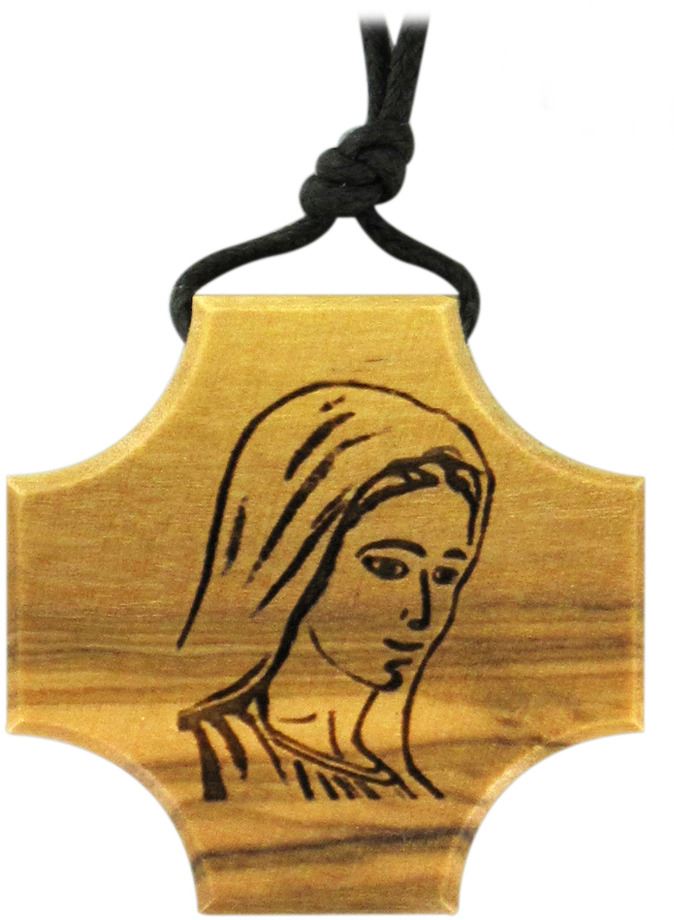 croce volto di maria santissima in legno di ulivo con incisione