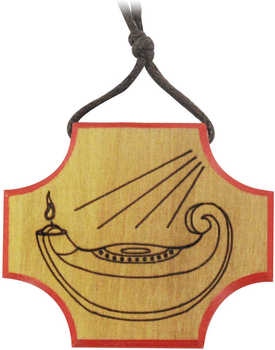 croce lanterna in legno di ulivo con incisione - 3,5 cm