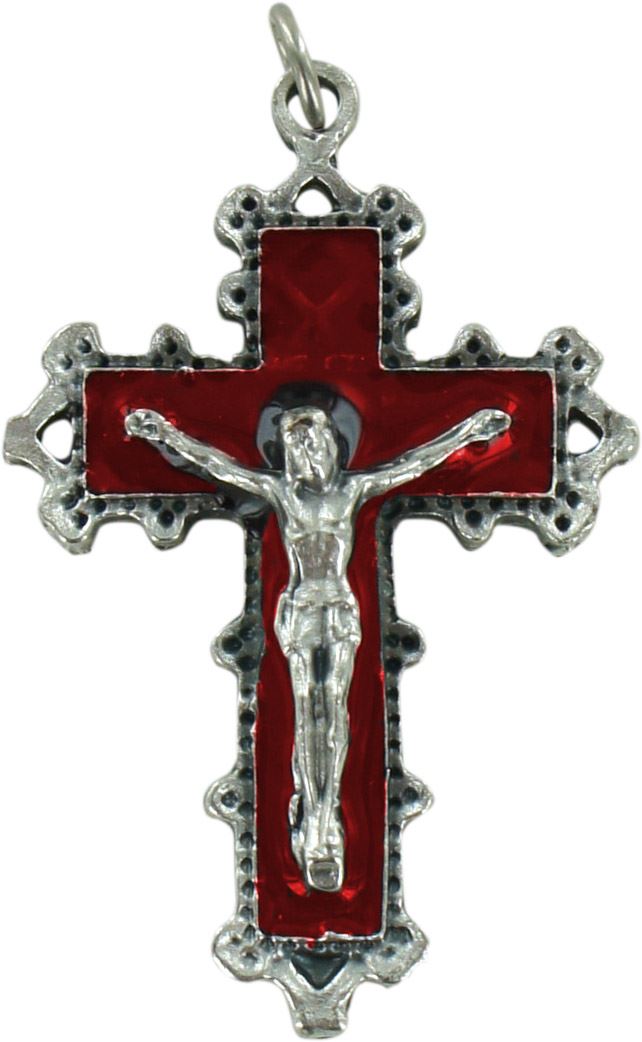croce in metallo con smalto rosso - 5 cm