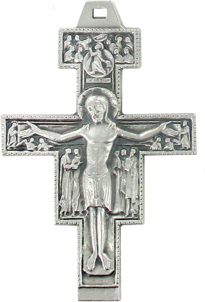 croce san damiano in metallo argentato - 6 cm