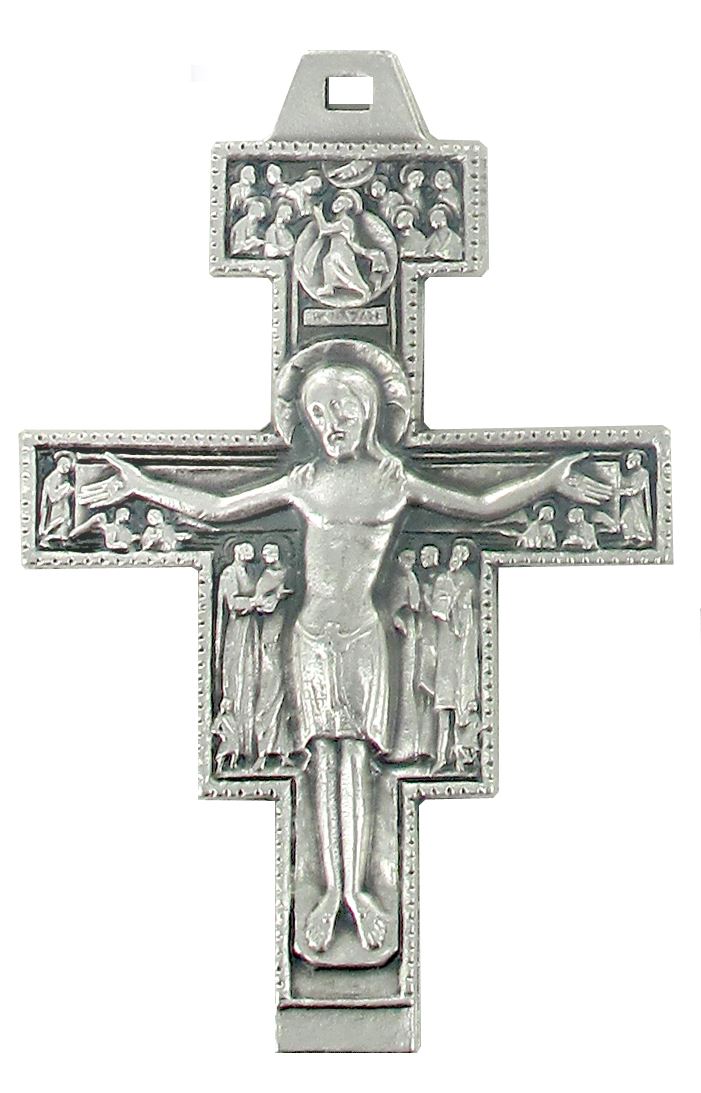 croce san damiano in metallo argentato - 8,5 cm