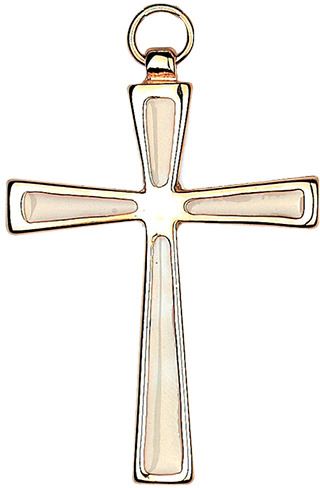 croce in metallo dorato con smalto bianco - 7 cm
