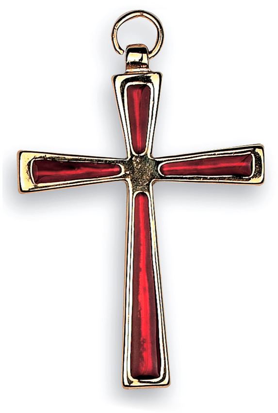 croce in metallo dorato con smalto rosso - 7 cm