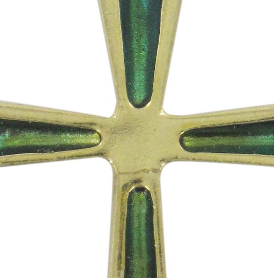 croce in metallo dorato con smalto verde - 7 cm