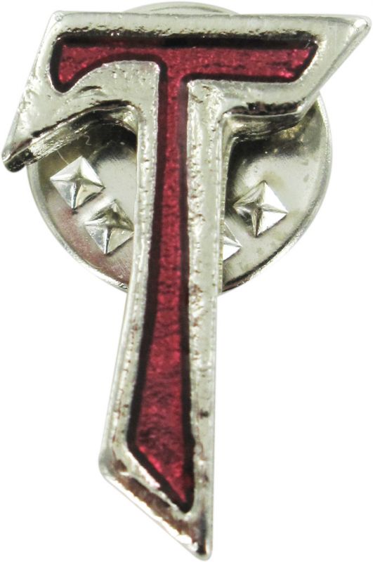 stock: croce tau in metallo nichelato con smalto rosso - 2 cm