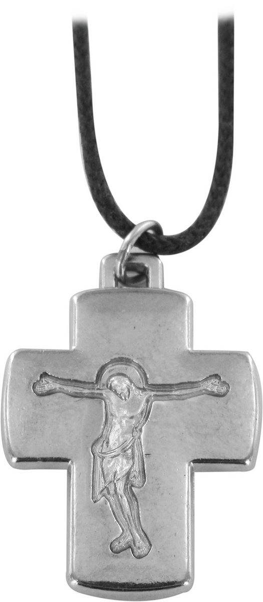 croce con cristo inciso in metallo argentato con laccio - 2,5 cm