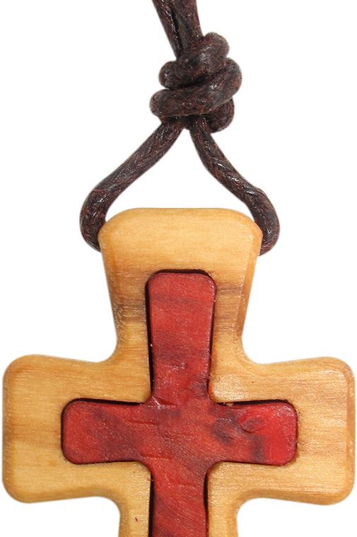 croce in legno di ulivo con cordone - 4 cm