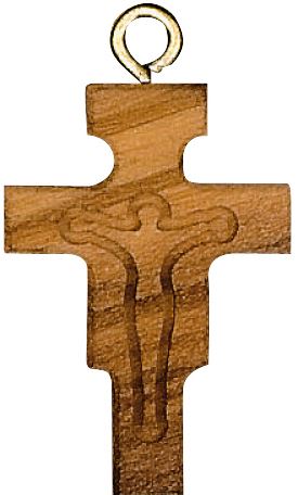 croce con corpo di cristo inciso in legno d'ulivo con cordoncino - 3,5 cm