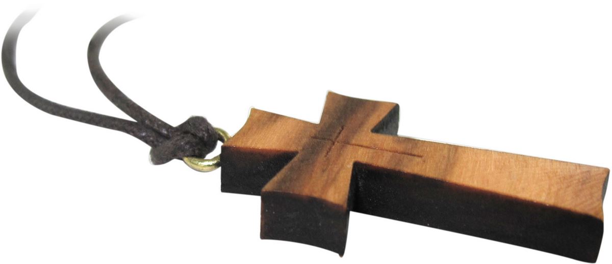 croce in ulivo sagomata con cordone -  3,3 x 1,8 cm