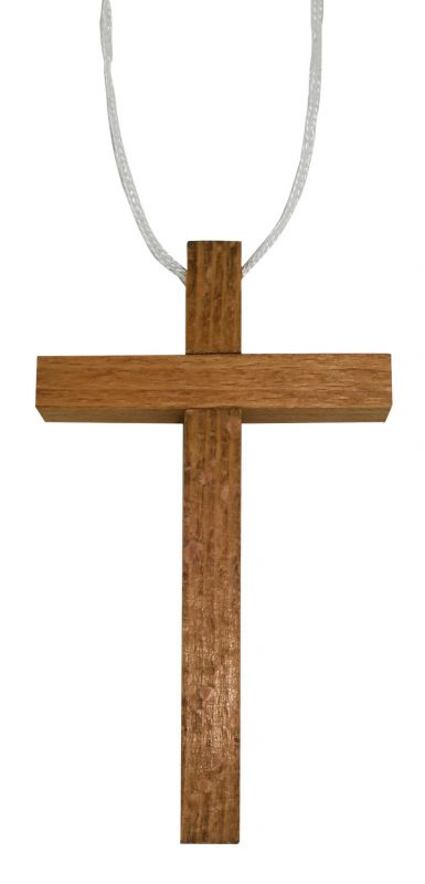 bomboniera comunione: croce in legno con cordoncino bianco - 10 cm