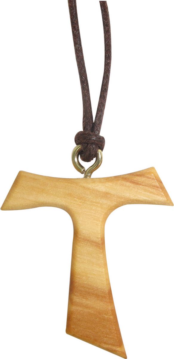 ciondolo croce tau con cordoncino, pendente a forma di croce francescana in legno di ulivo, croce di san francesco d'assisi, 2,5 cm, confezione da 50 pezzi