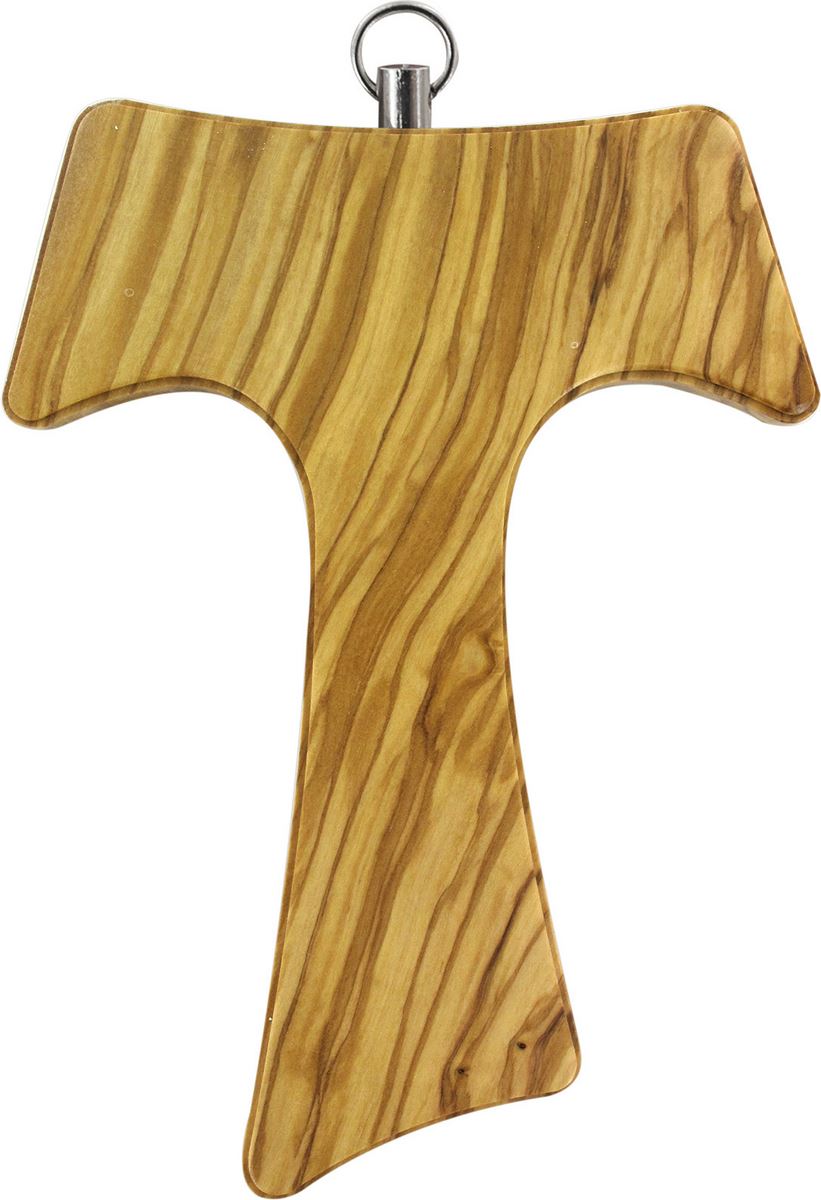 croce tau da parete in legno di ulivo (croce di san francesco d'assisi) - 11 cm